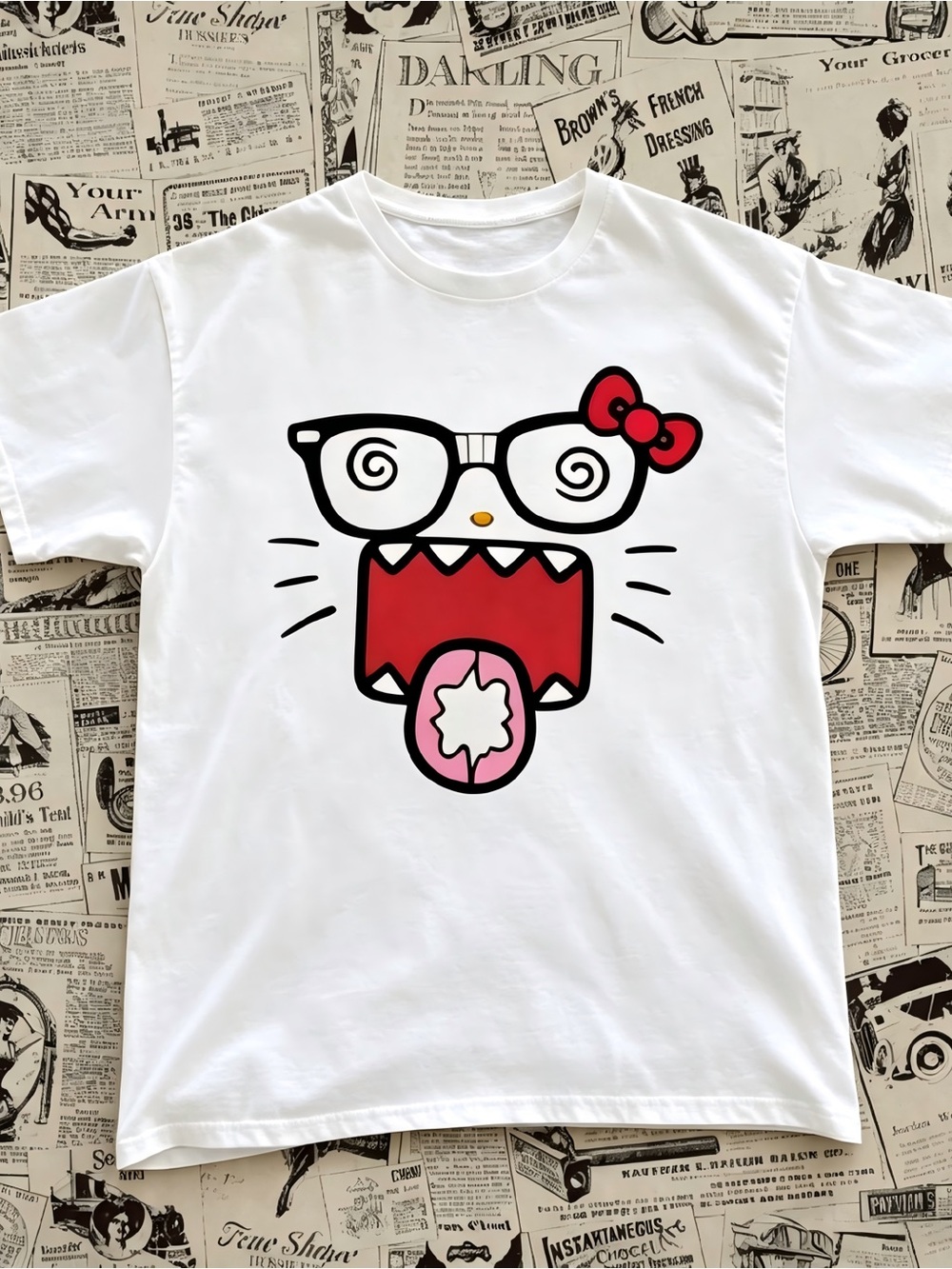 Weirdcore Trippy Spiral Eyes Kitty Cartoon Oversized T-shirt Unisex Size